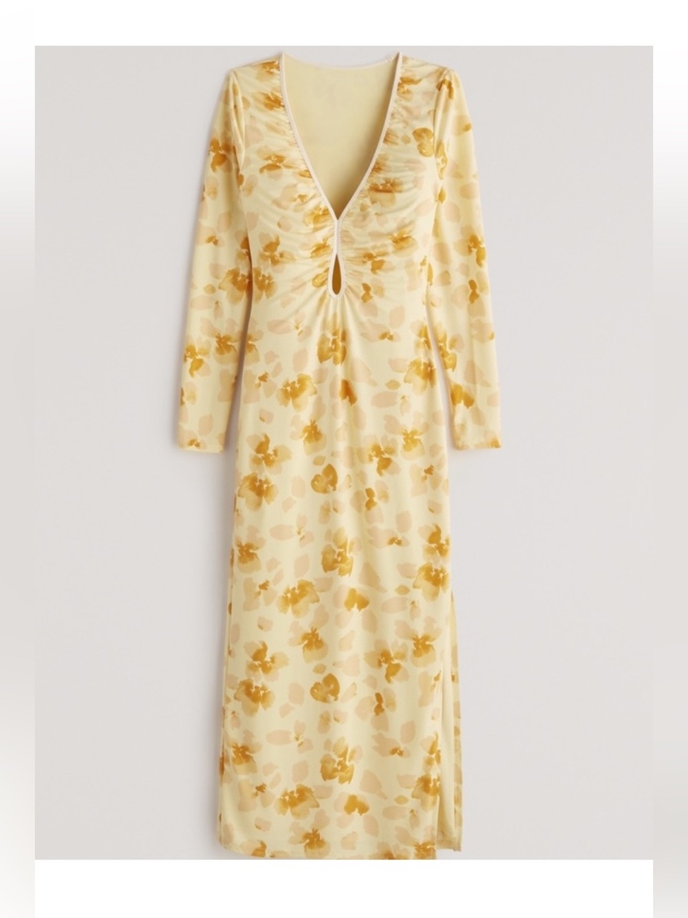 Abercrombie & Fitch Long Sleeve Fitted Keyhole Dress with Floral Print